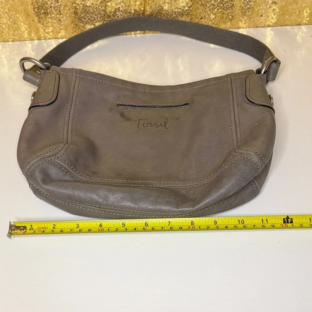 Fossil Hanover Leather Shoulder Bag in a gray color